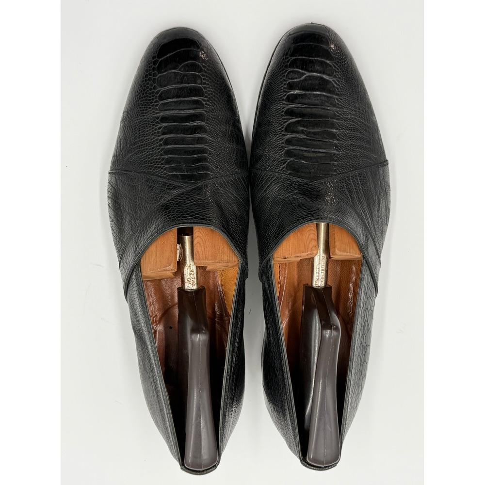 Vintage Black Exotic Ostrich Leg Lizard Leather Loafers Mens 8 Dress Shoes